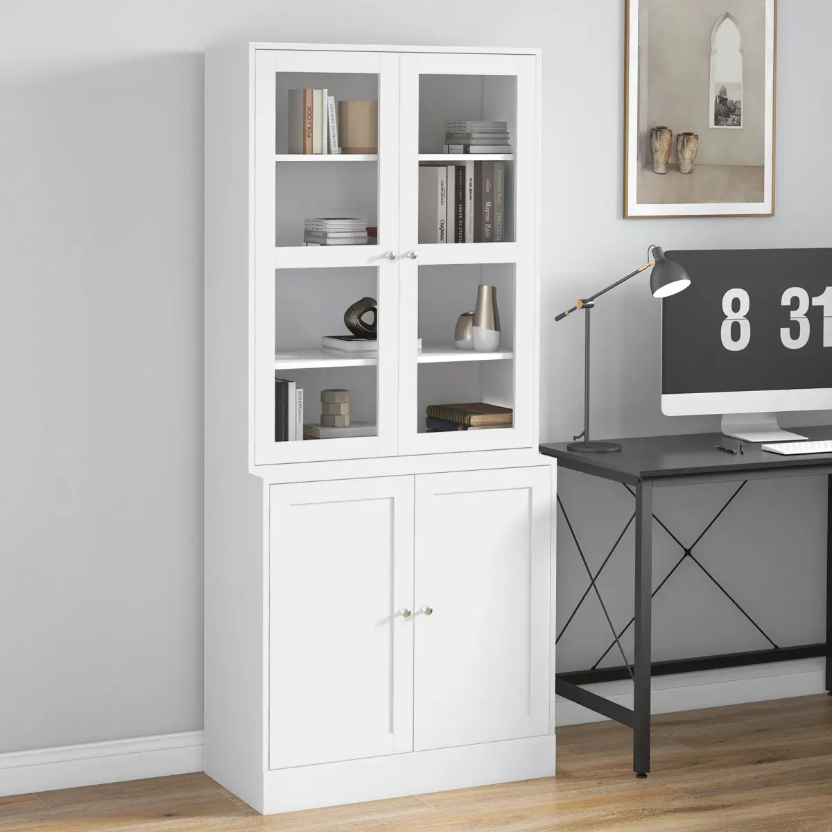 HOMCOM HOMCOM Modern Bookcase Display Storage Cabinet w/ Doors Adjustable Shelves - Display Cabinet