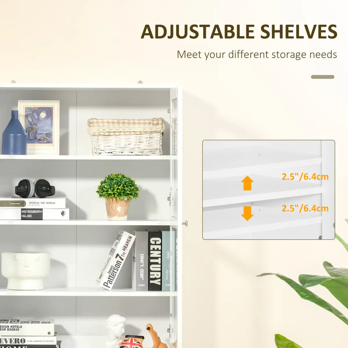 HOMCOM HOMCOM Modern Bookcase Display Storage Cabinet w/ Doors Adjustable Shelves - Display Cabinet