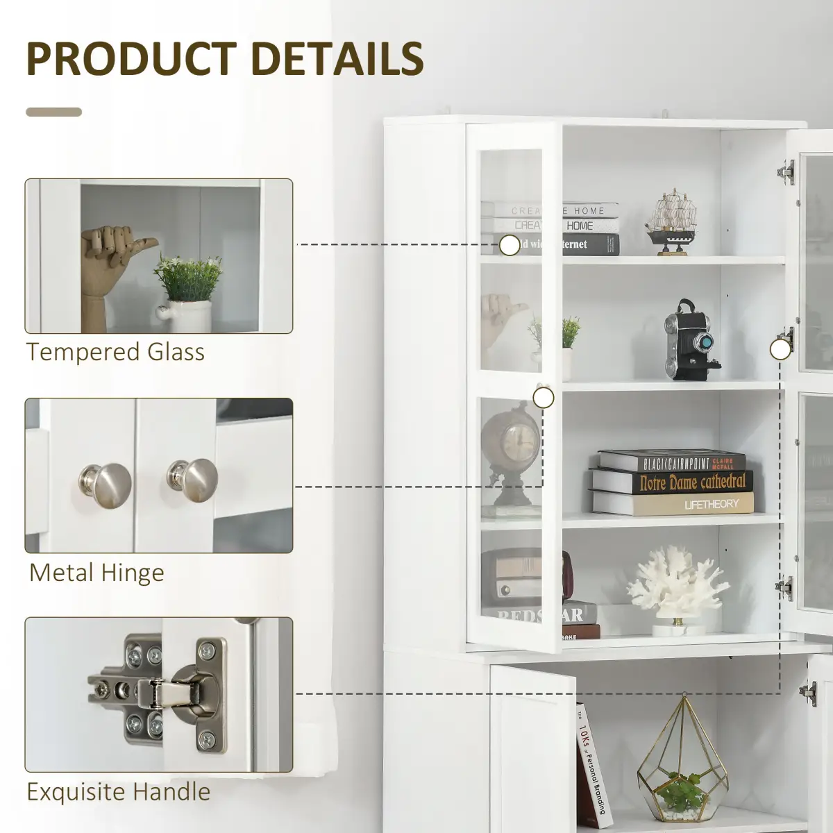 HOMCOM HOMCOM Modern Bookcase Display Storage Cabinet w/ Doors Adjustable Shelves - Display Cabinet