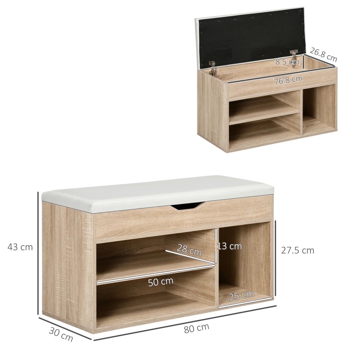 HOMCOM HOMCOM Sit On Shoe Storage 3 Compartments - Shoe Storage
