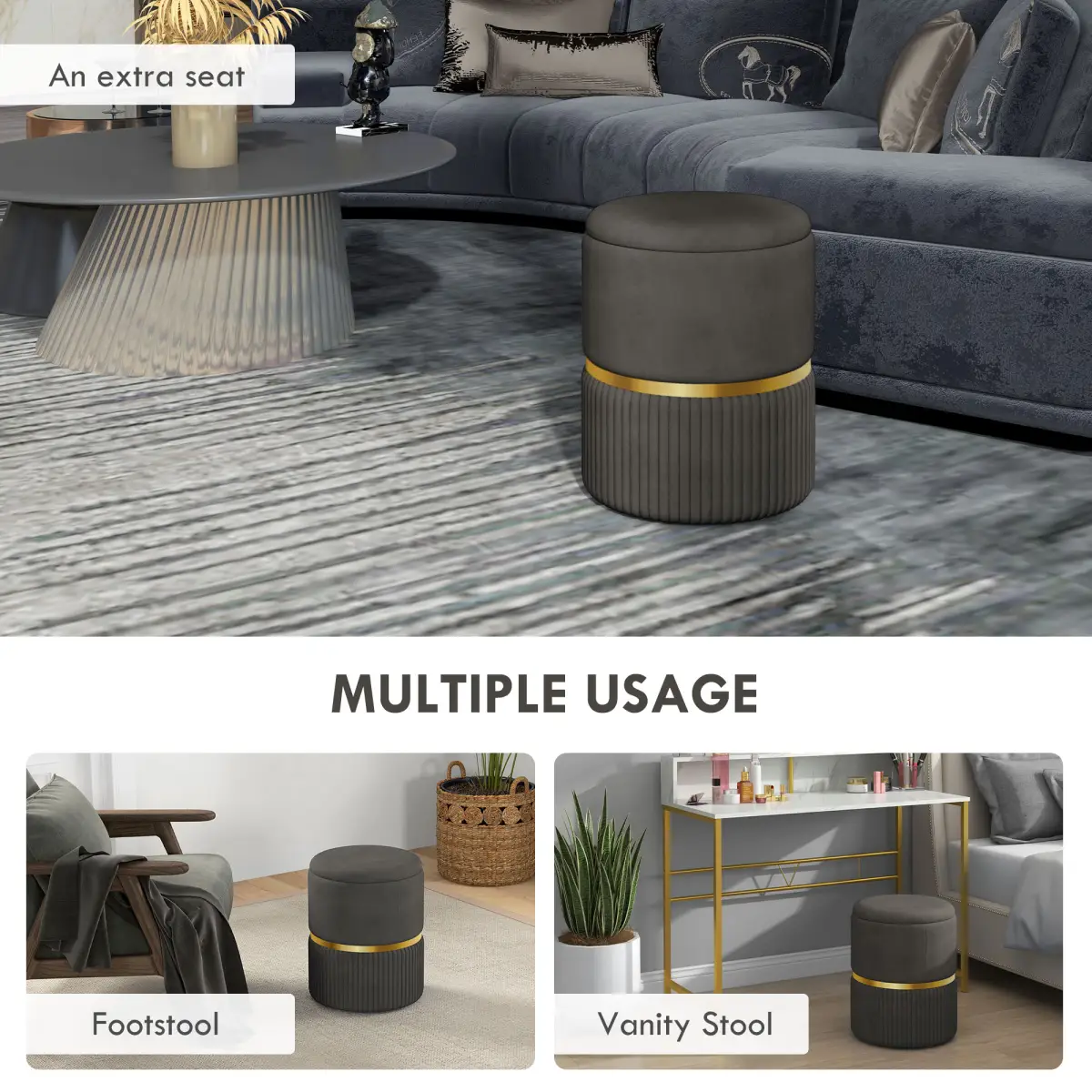 HOMCOM HOMCOM Round Pouffe, Storage Footstool with Cushioned Top - Footstool