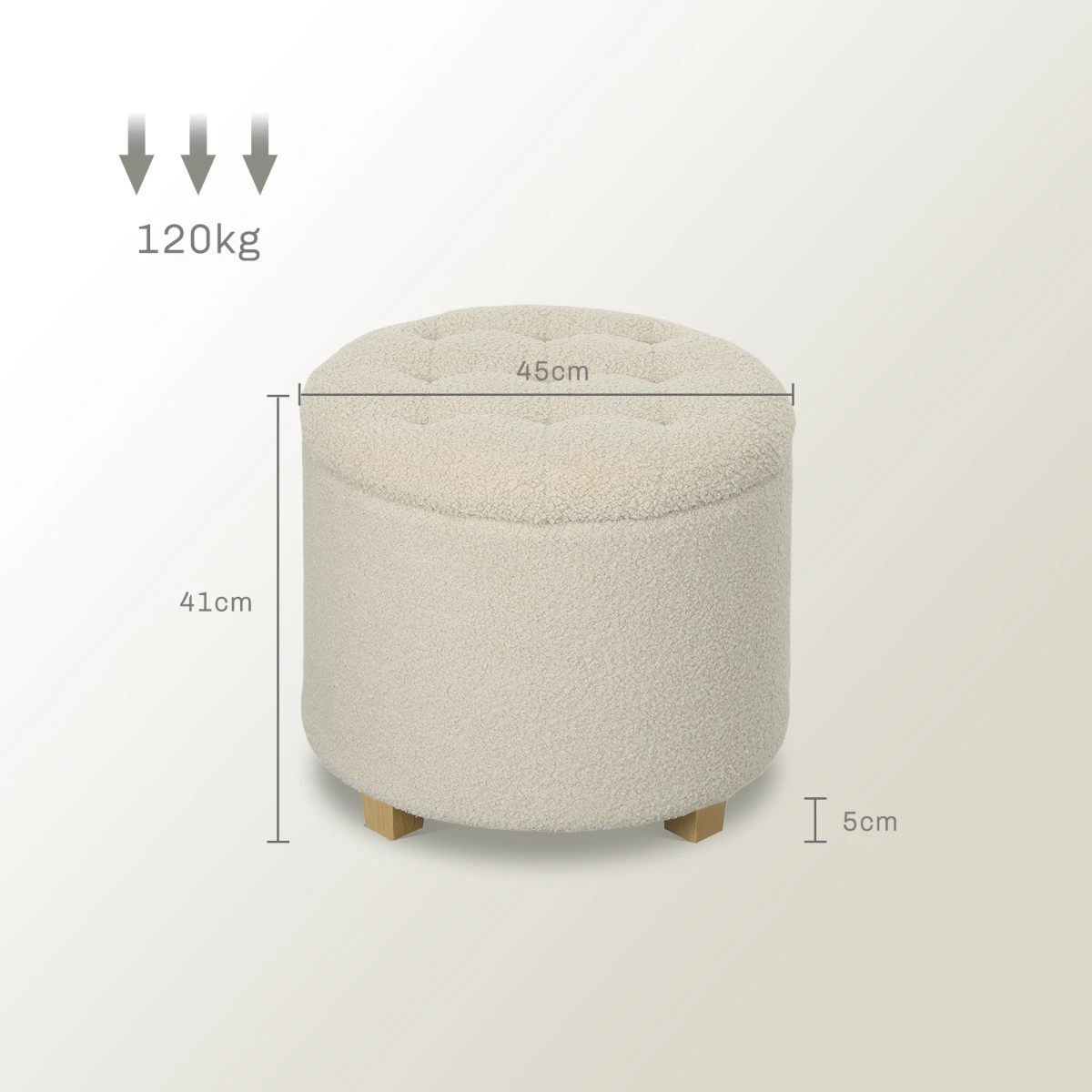 HOMCOM HOMCOM 45cm Round Storage Ottoman with Cashmere Fabric, Button-Tufted Lid, Pine Wood Legs for Multipurpose Home Use - Footstool