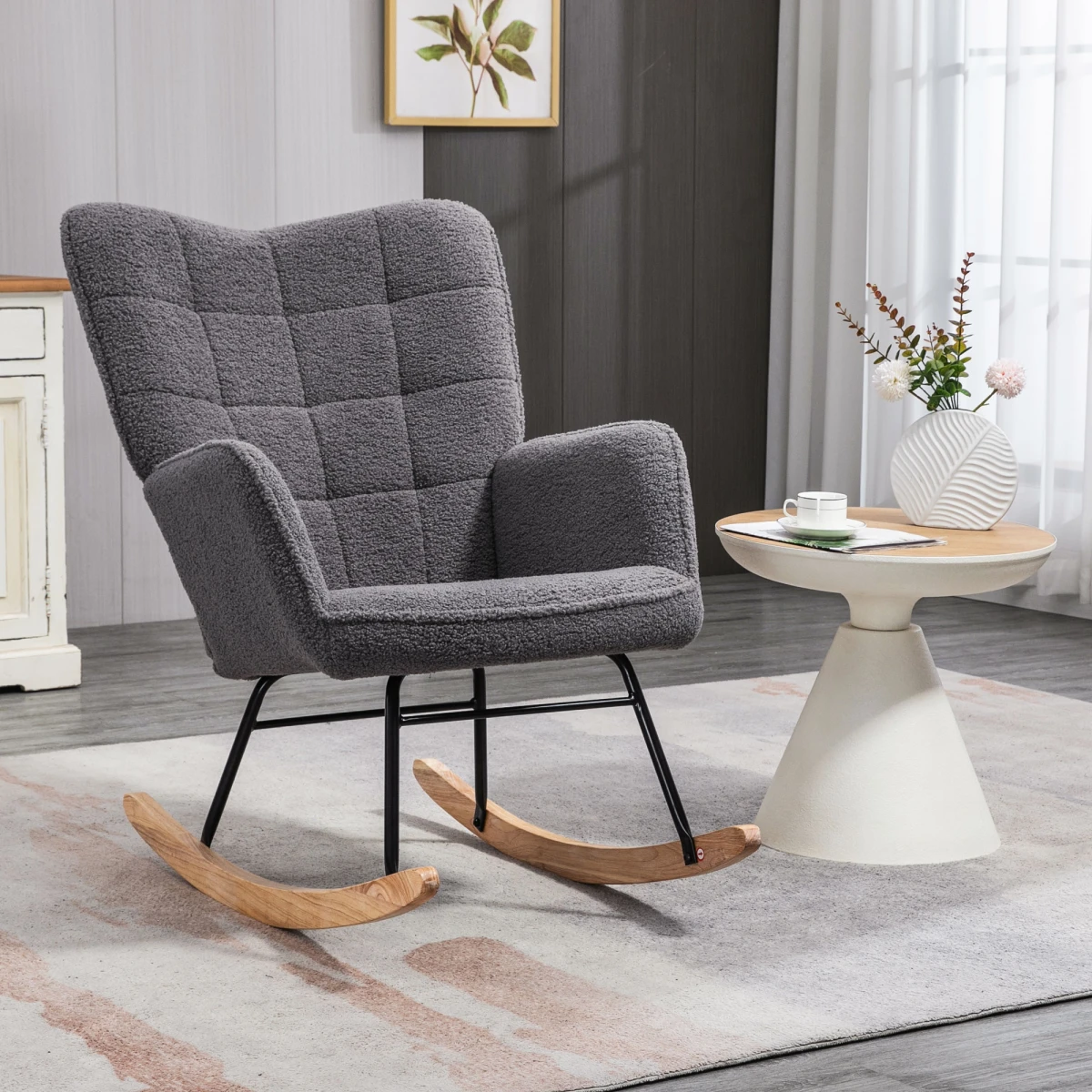 HOMCOM HOMCOM Wingback Rocker Plush Nursing - Accent Chair