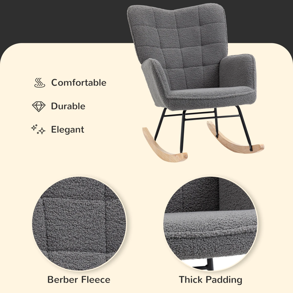 HOMCOM HOMCOM Wingback Rocker Plush Nursing - Accent Chair