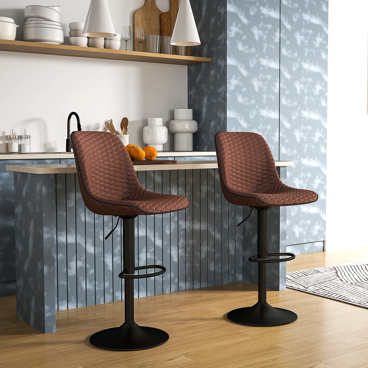 Homcom Bar Stools 58-82cm Swivel Tufted Kitchen by HOMCOM
