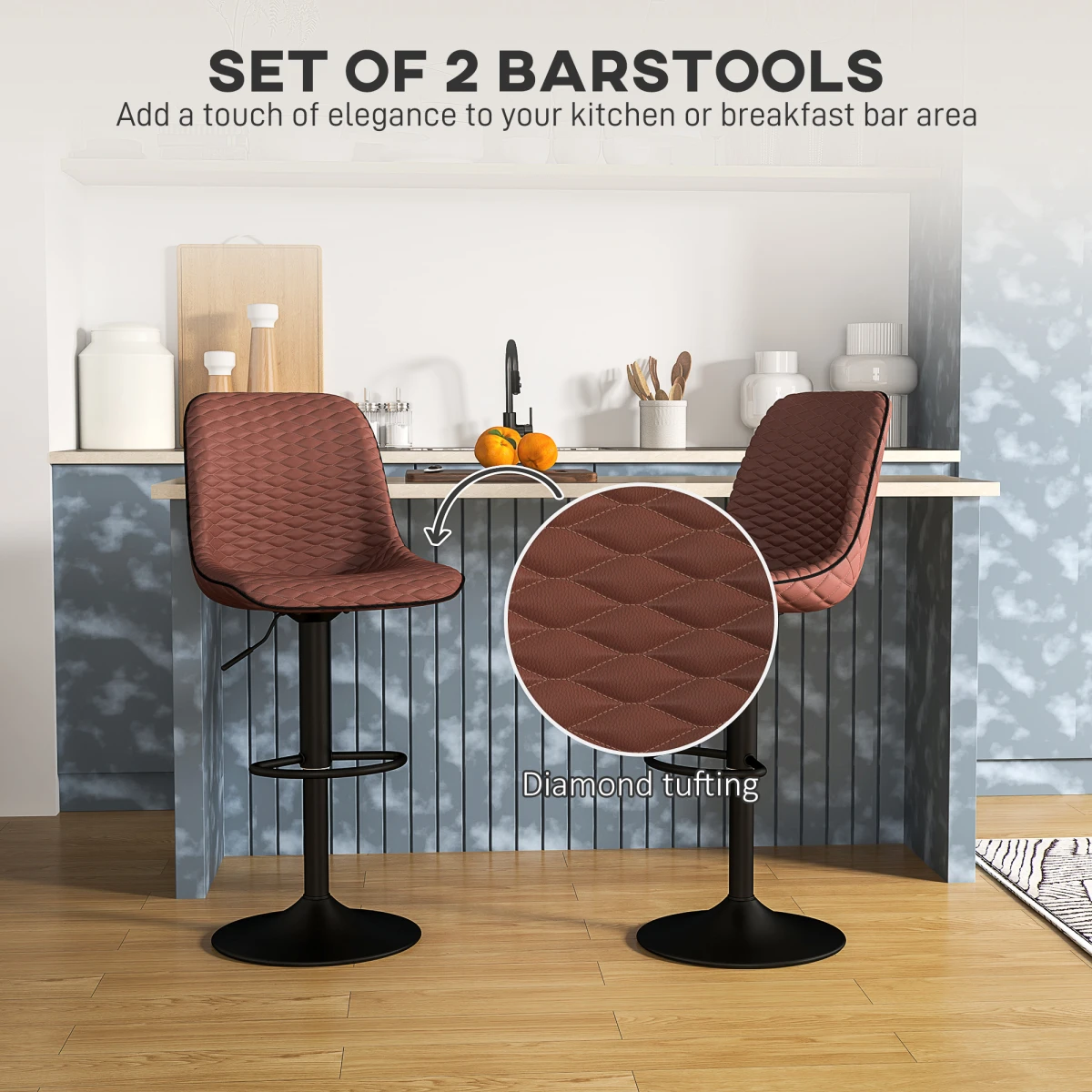 Homcom Bar Stools 58-82cm Swivel Tufted Kitchen by HOMCOM