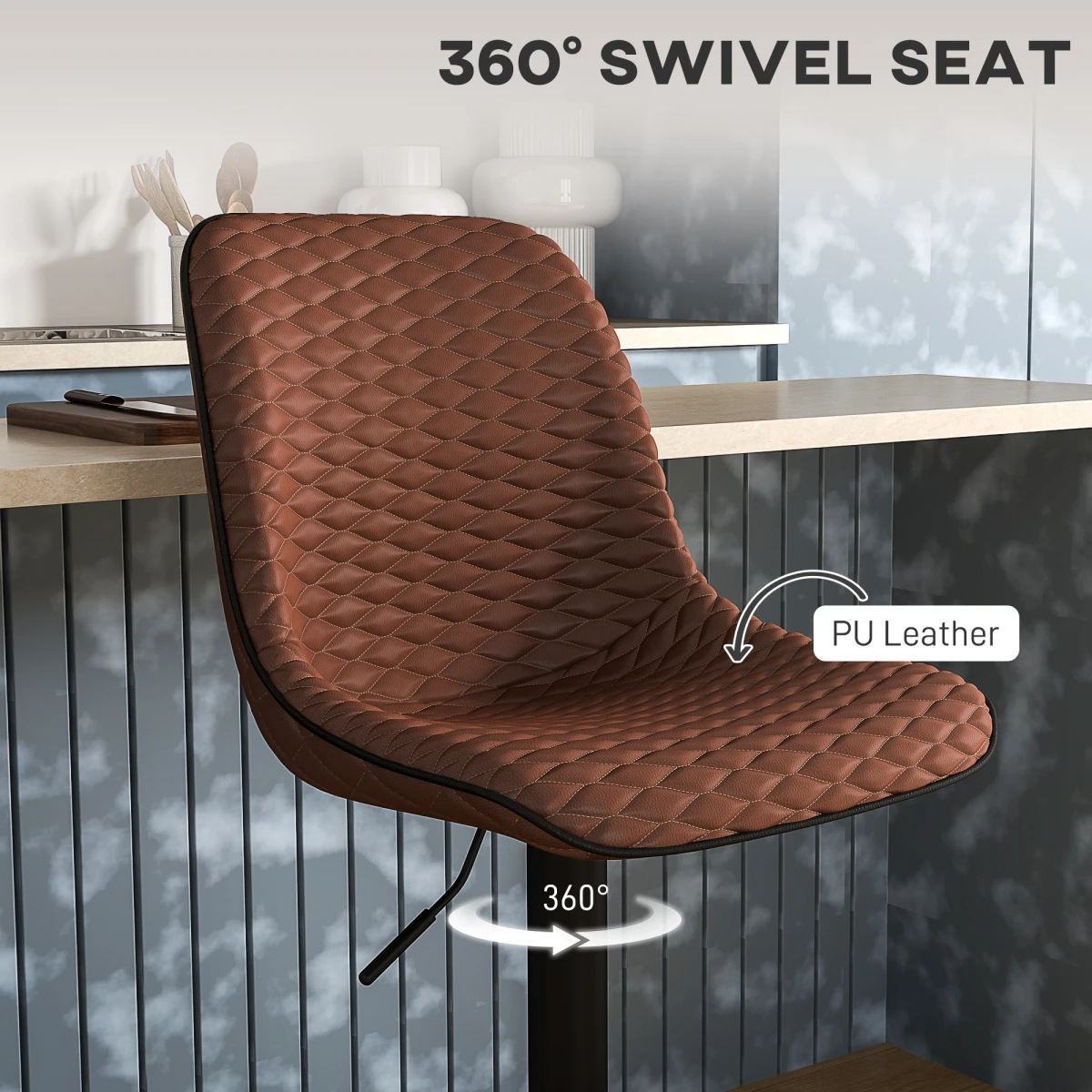 HOMCOM Bar Stools 58-82cm Swivel Tufted Kitchen - Bar Stool