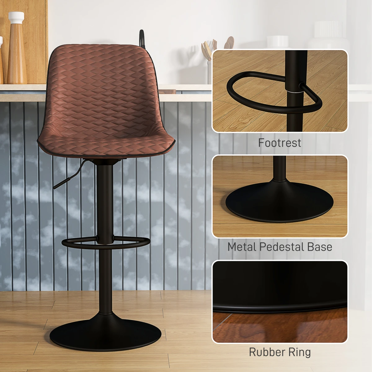 HOMCOM Bar Stools 58-82cm Swivel Tufted Kitchen - Bar Stool