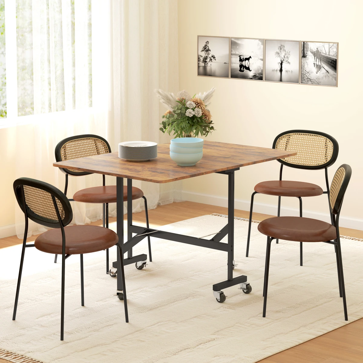 HOMCOM Drop Leaf Table 26cm Folded Six Wheels Small Spaces - Dining Table
