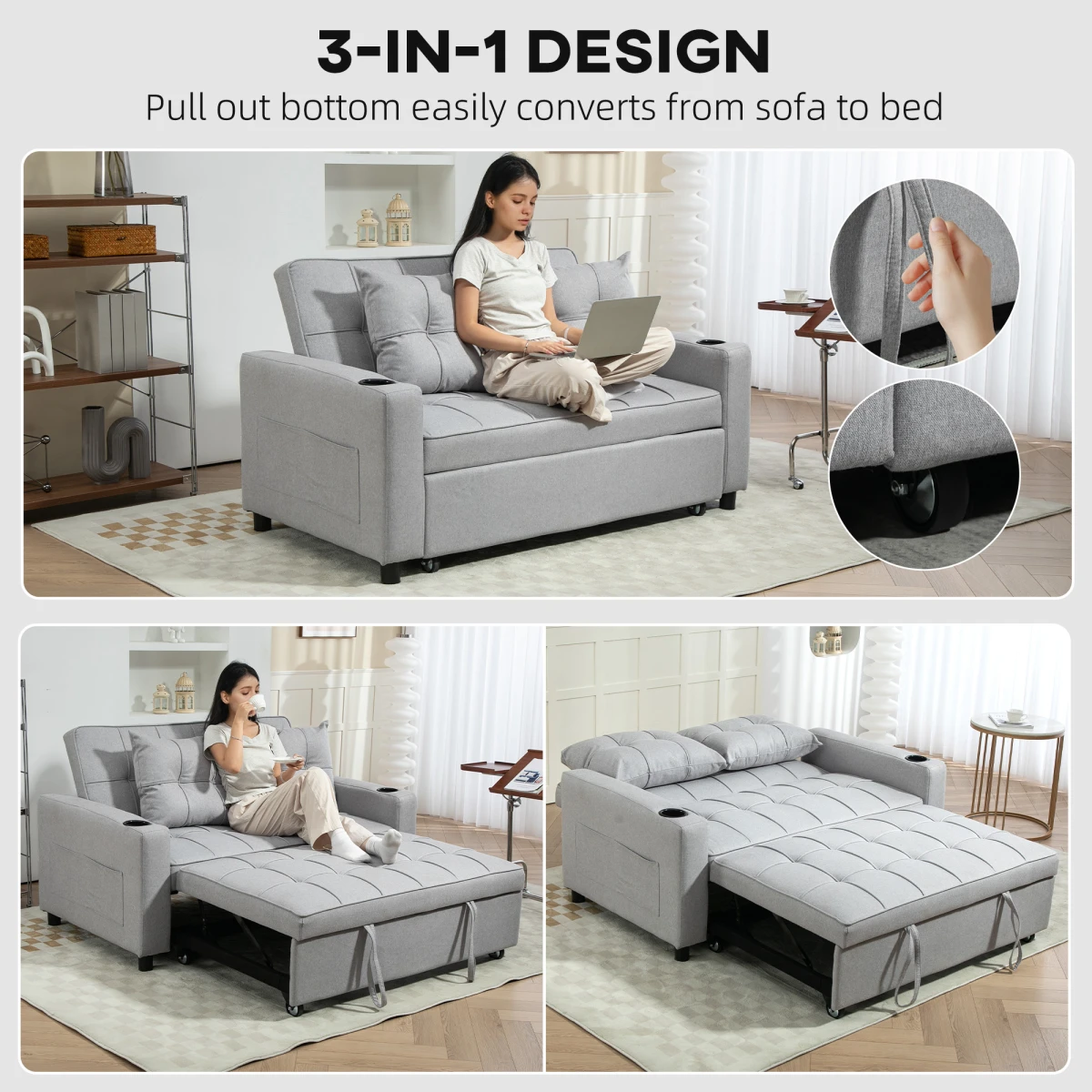 HOMCOM HOMCOM Two Seater Sofa Bed With Pockets For Living Room - Sofa Bed