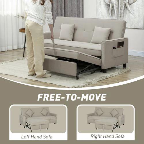 HOMCOM Reversible L-Shaped Sectional Sofa Bed with Eucalyptus Wood Frame and Velvet Upholstery for Small Space Living - Sofa