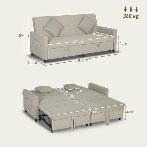 HOMCOM Reversible L-Shaped Sectional Sofa Bed with Eucalyptus Wood Frame and Velvet Upholstery for Small Space Living - Sofa