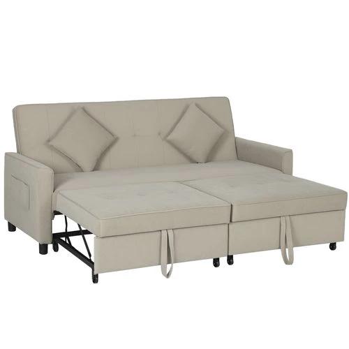 HOMCOM Reversible L-Shaped Sectional Sofa Bed with Eucalyptus Wood Frame and Velvet Upholstery for Small Space Living - Sofa