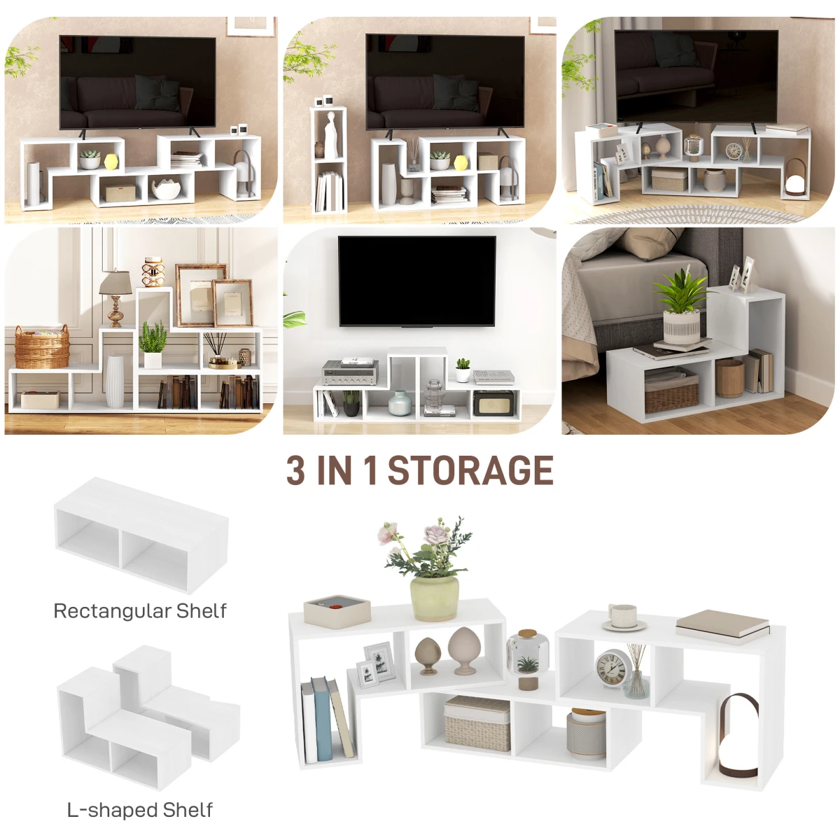 HOMCOM TV Unit Extendable 134-180cm With Open Shelves by HOMCOM