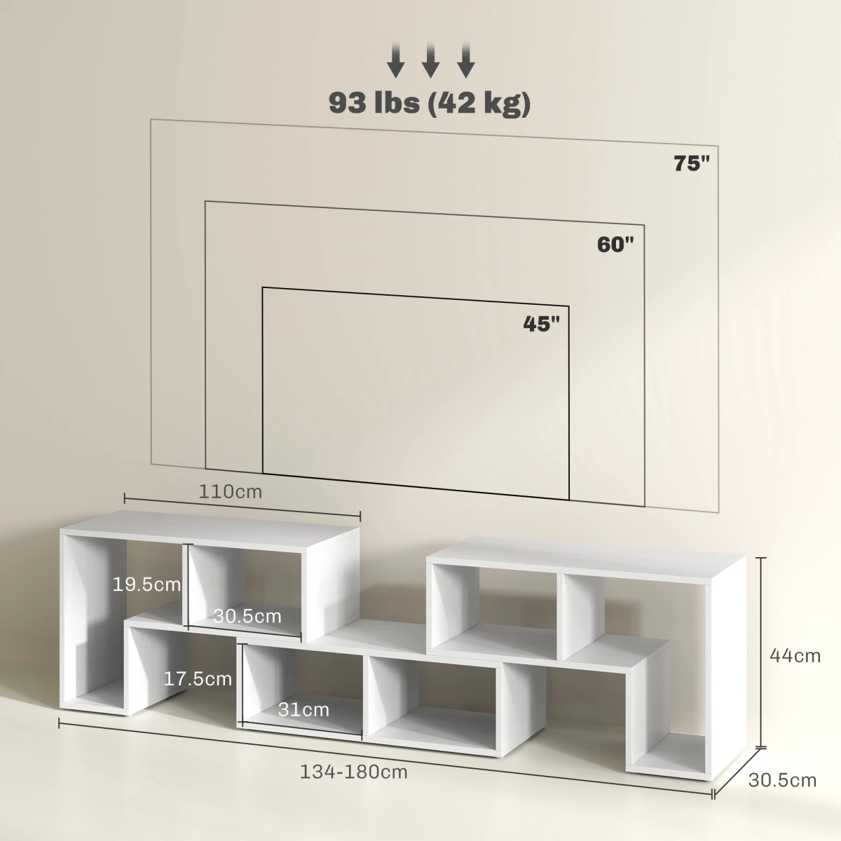 HOMCOM TV Unit Extendable 134-180cm With Open Shelves by HOMCOM