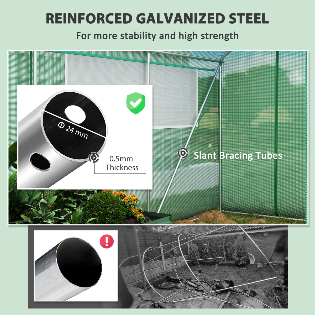Outsunny Outsunny Polytunnel 3x2x2m RollupDoors Gardeners - Greenhouse