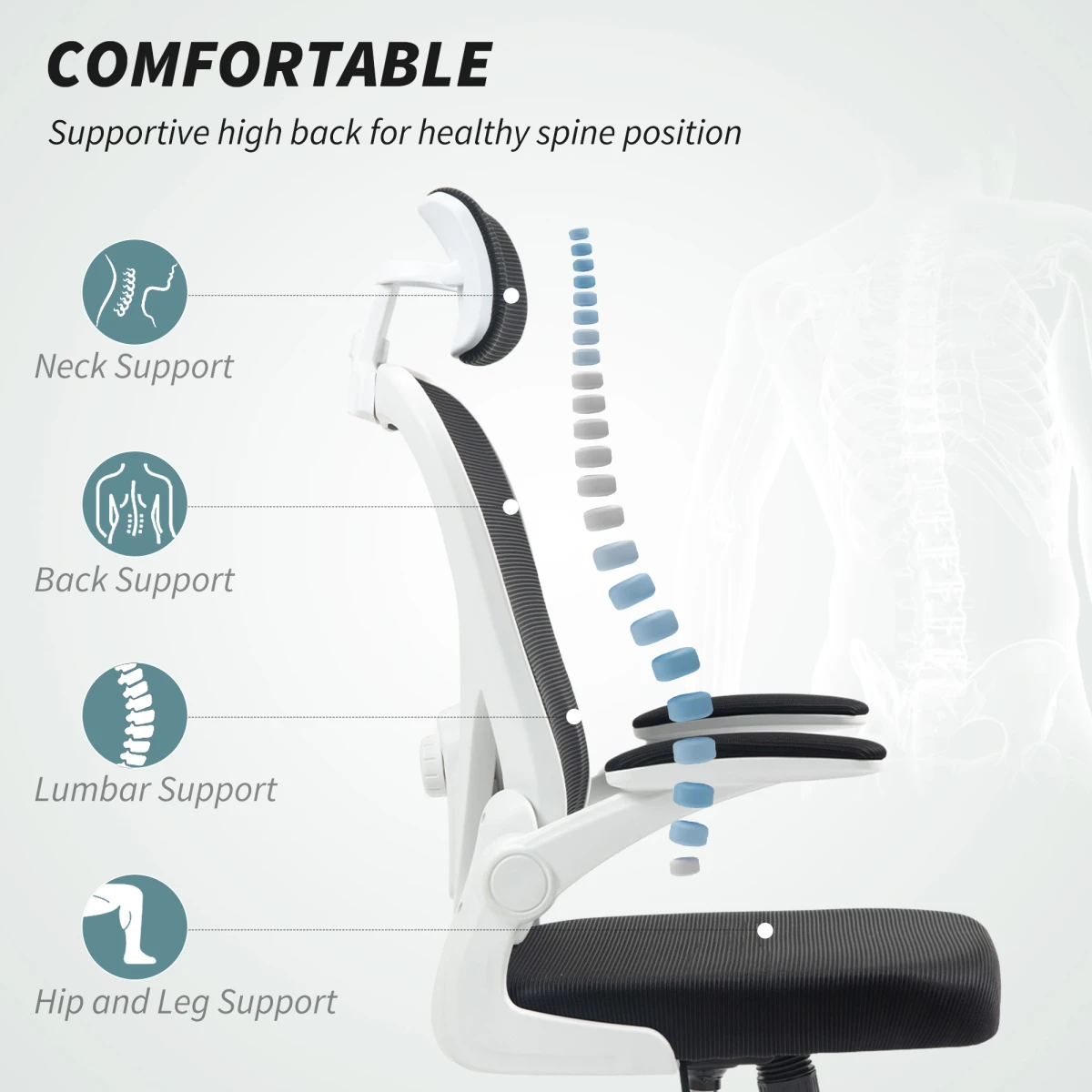 HOMCOM HOMCOM Executive Mesh Chair Headrest Lumbar for Home Office - Office Chair