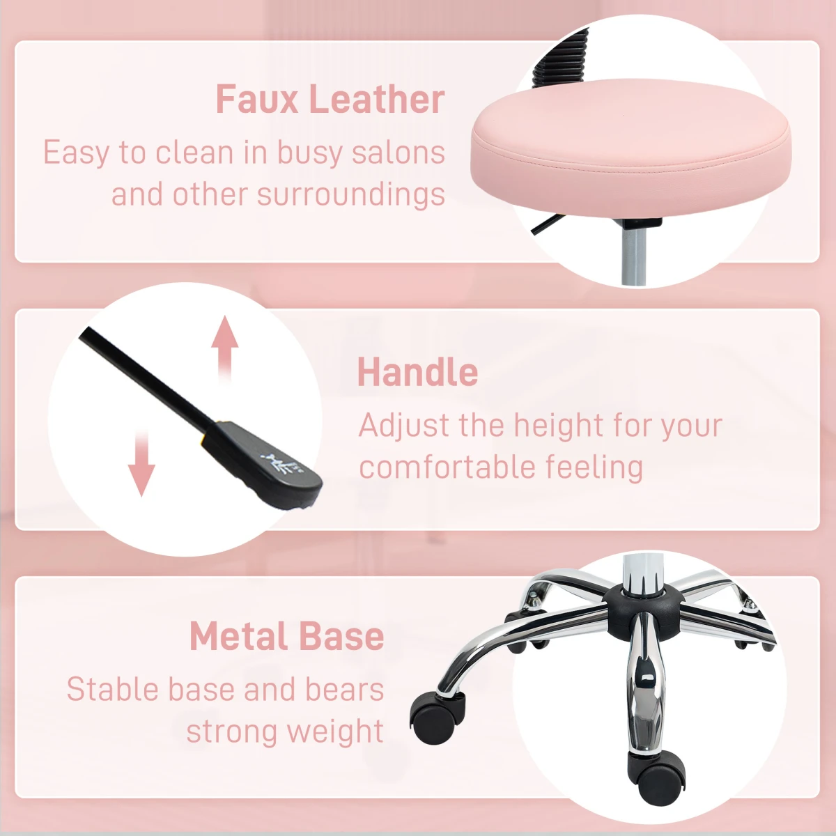 HOMCOM Rolling Stool 78-93cm Backrest Salon by HOMCOM