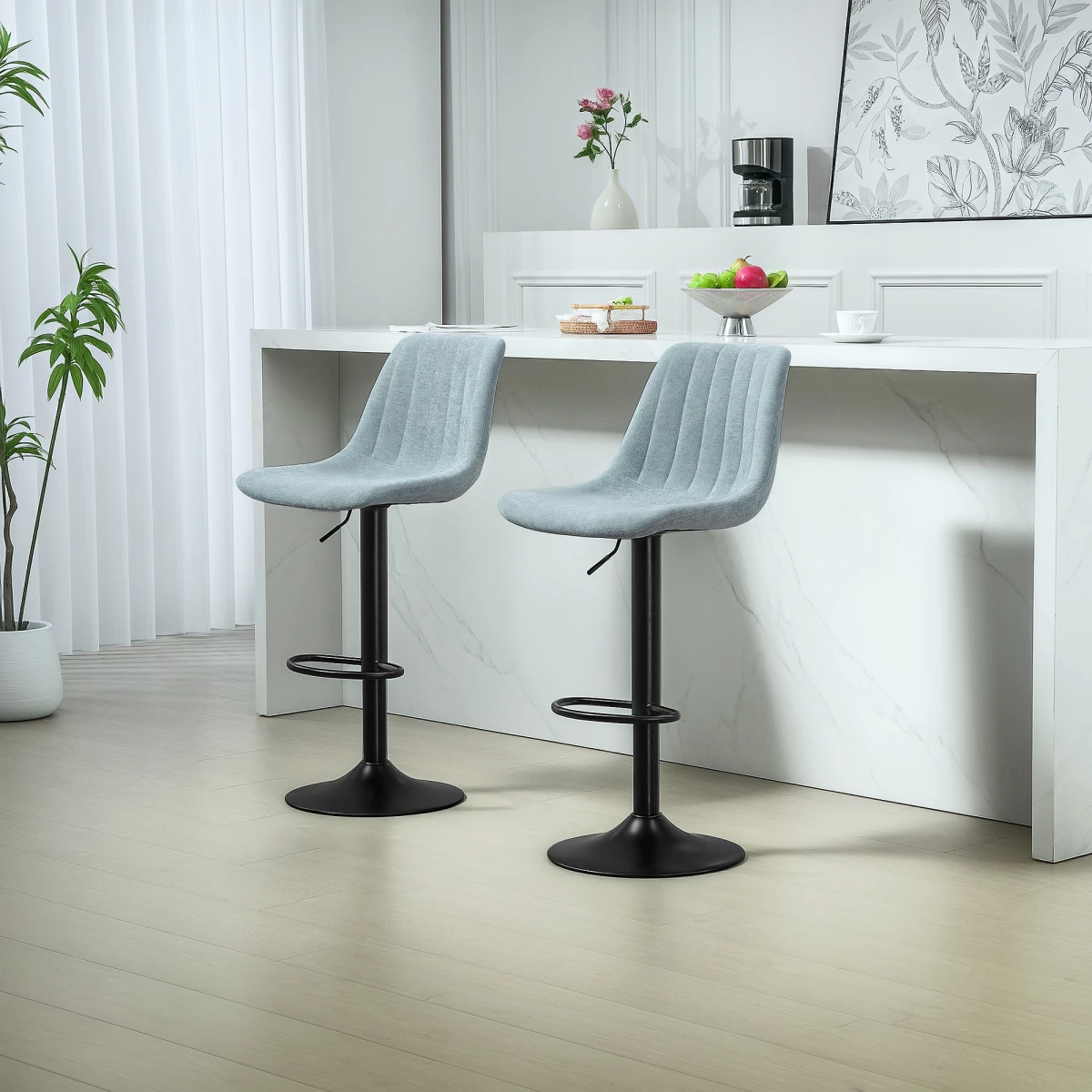 HOMCOM Bar Stools Set of 2 Adjustable Swivel Bar Chairs with Backrest -