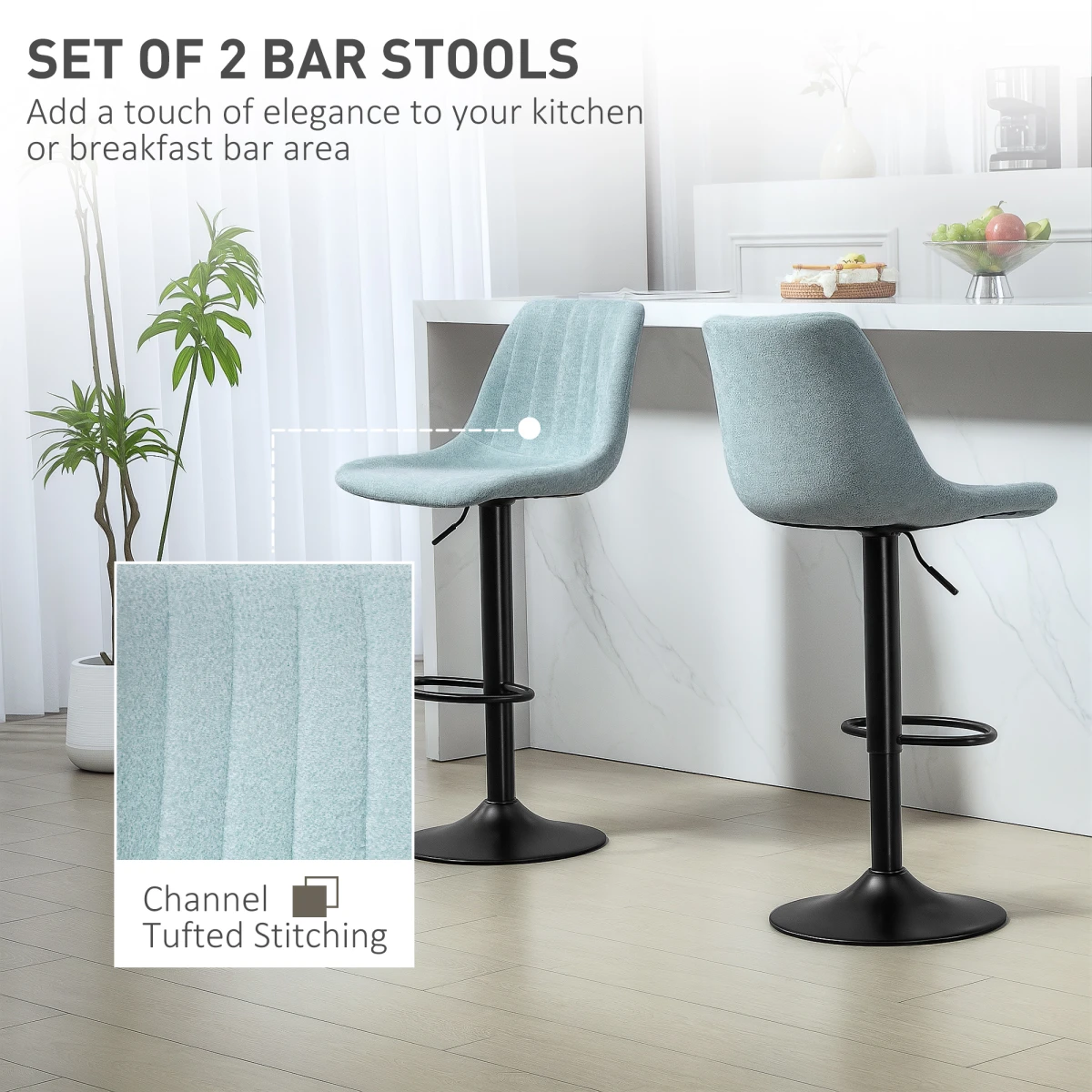 HOMCOM Bar Stools Set of 2 Adjustable Swivel Bar Chairs with Backrest -