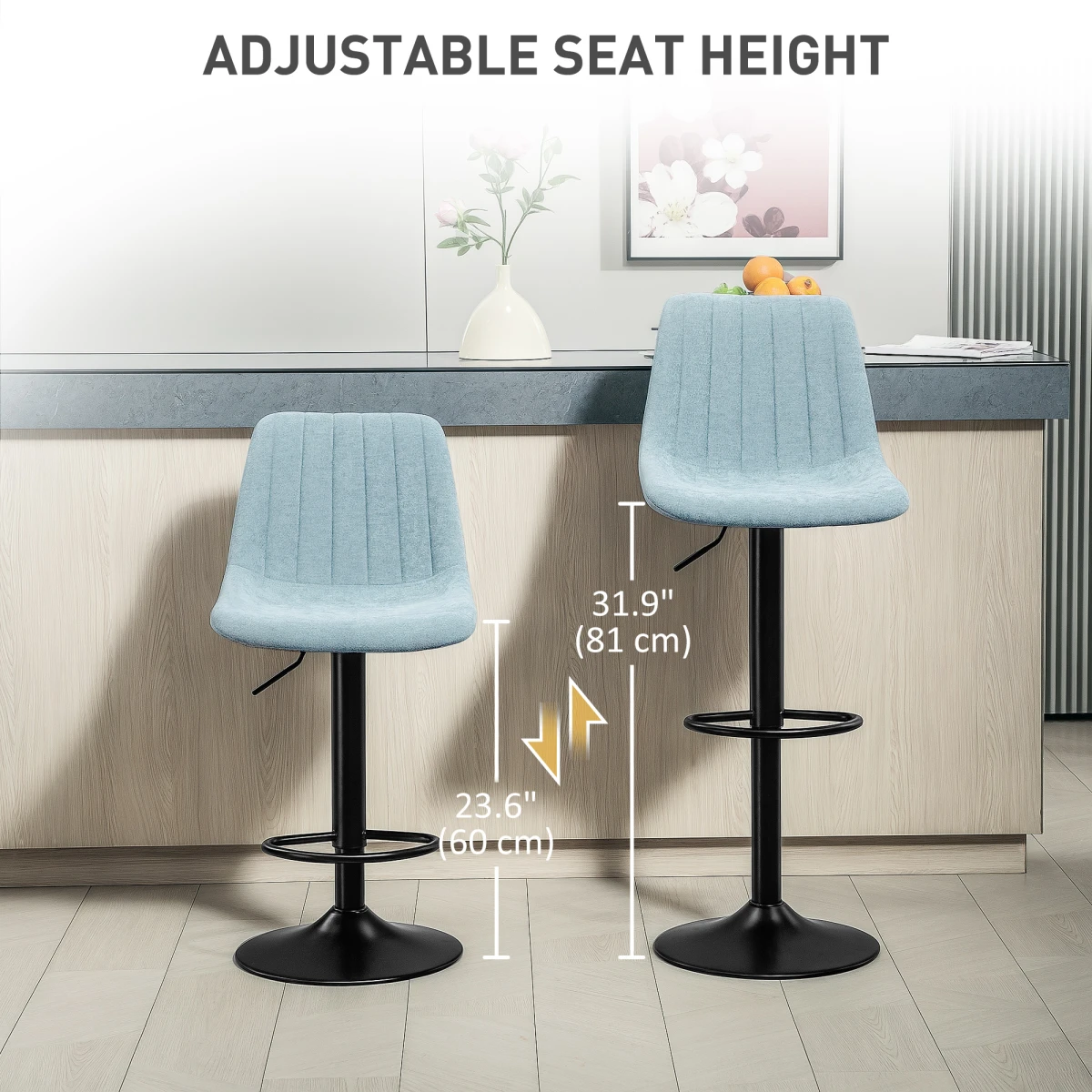 HOMCOM Bar Stools Set of 2 Adjustable Swivel Bar Chairs with Backrest -