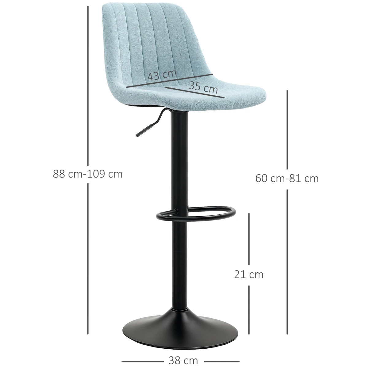 HOMCOM Bar Stools Set of 2 Adjustable Swivel Bar Chairs with Backrest -