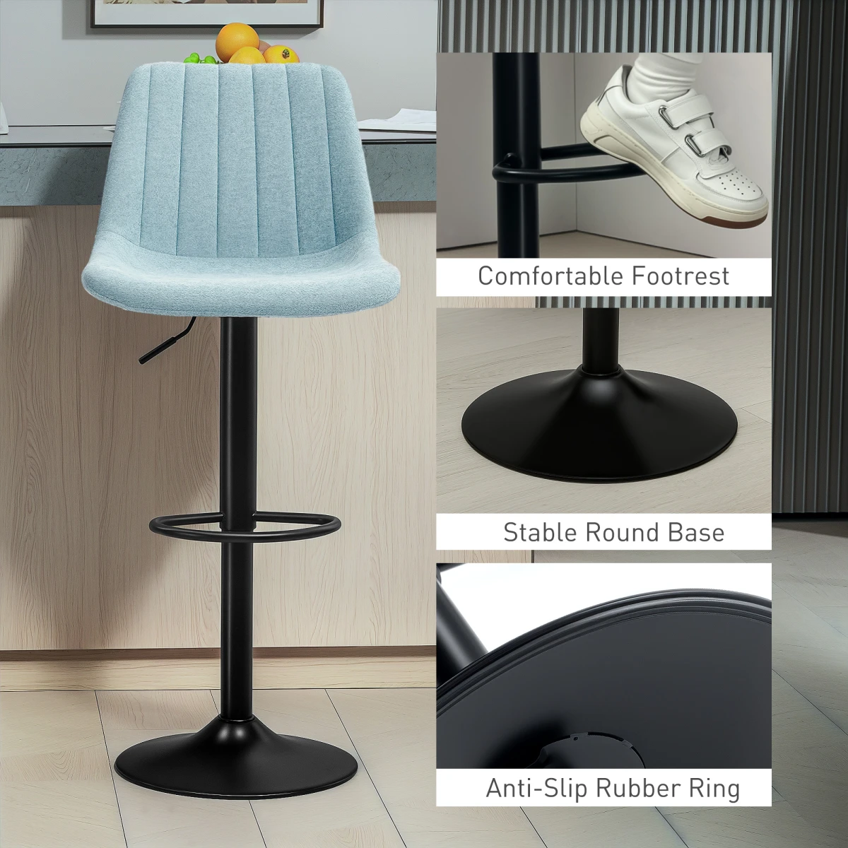HOMCOM Bar Stools Set of 2 Adjustable Swivel Bar Chairs with Backrest -