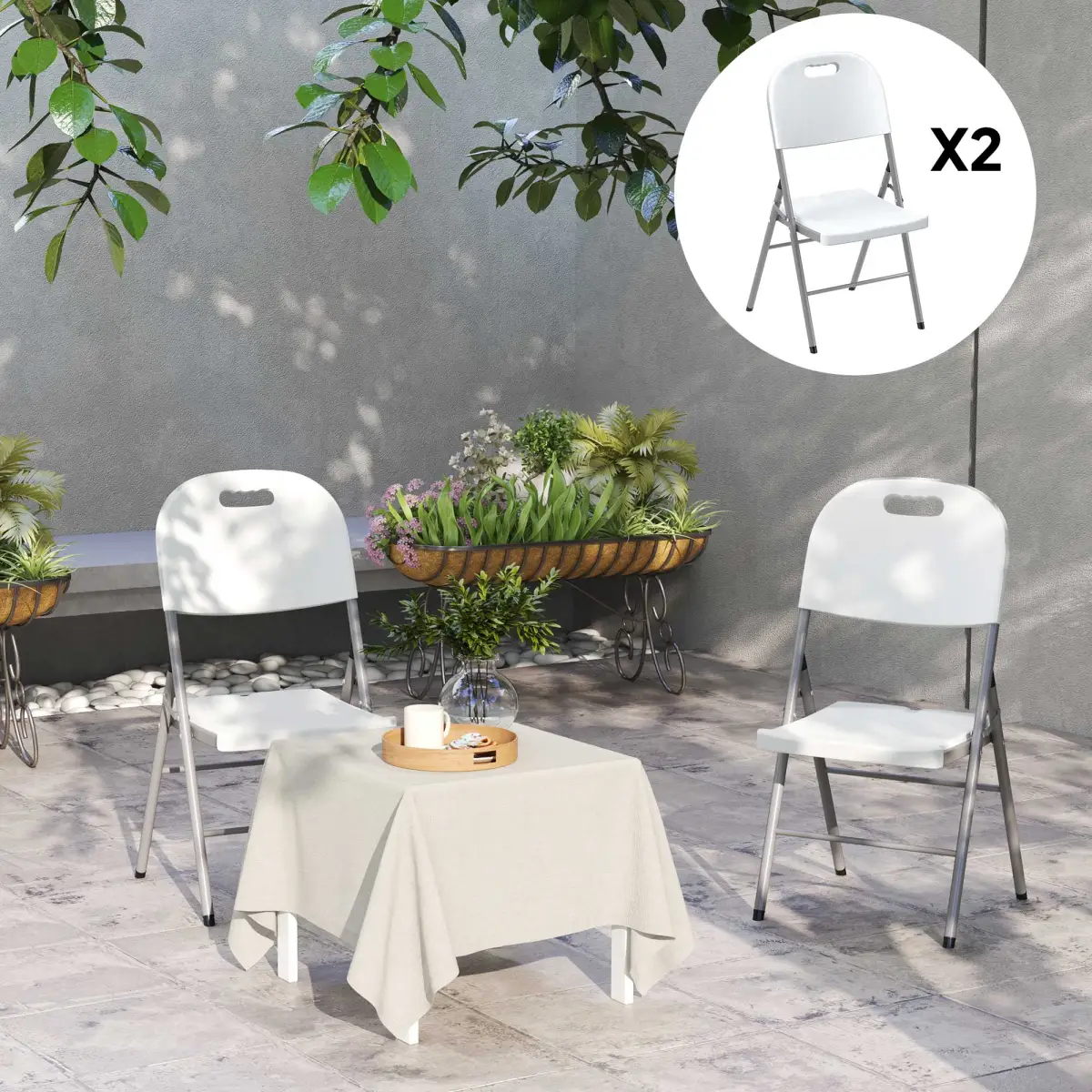 Outsunny Outsunny 2PCS Folding Chair with Steel Frame, Garden Chair Set - Folding Chairs
