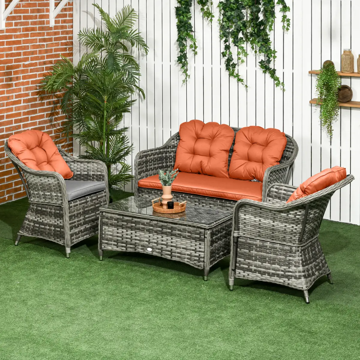 Outsunny Outsunny 4 Pieces Rattan Sofa Set Outdoor Conservatory Furniture with Cushions - Garden Sofa Sets