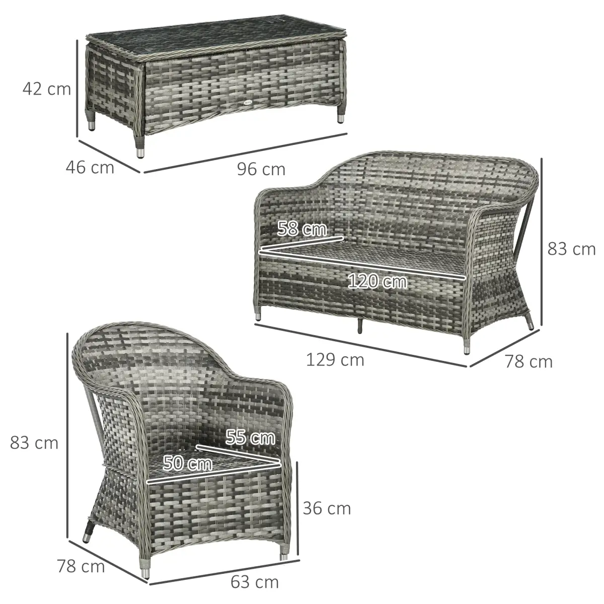 Outsunny Outsunny 4 Pieces Rattan Sofa Set Outdoor Conservatory Furniture with Cushions - Garden Sofa Sets