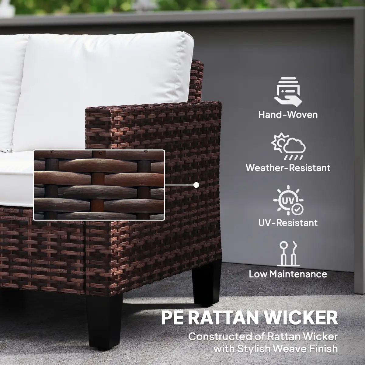 Outsunny Outsunny Rattan Sofa with Cushions, 2 Seater Garden Furniture - Garden Sofa Sets