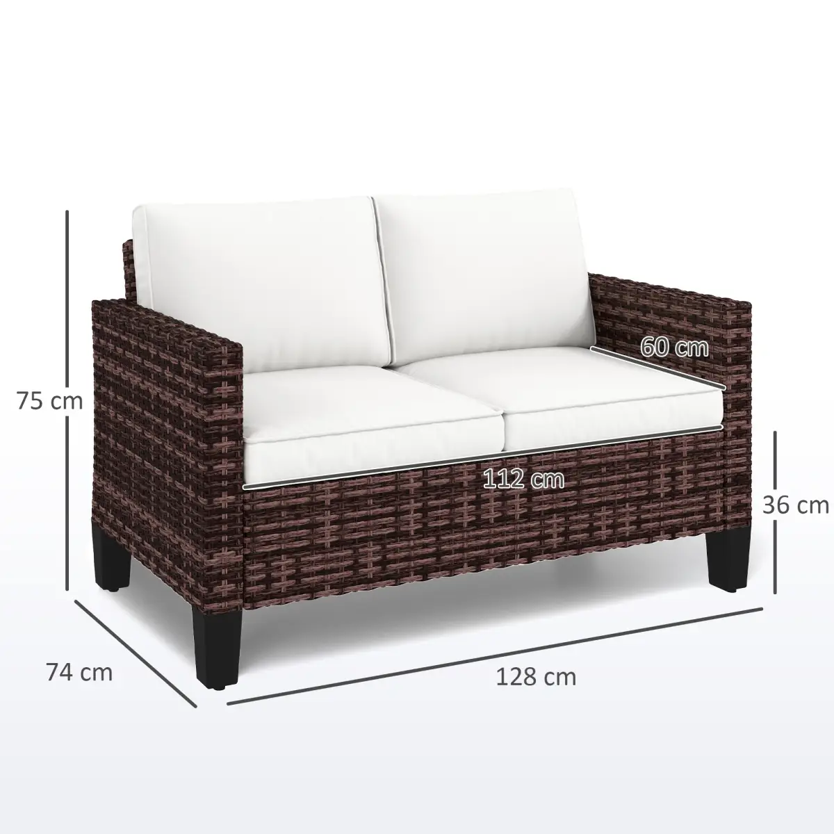 Outsunny Outsunny Rattan Sofa with Cushions, 2 Seater Garden Furniture - Garden Sofa Sets