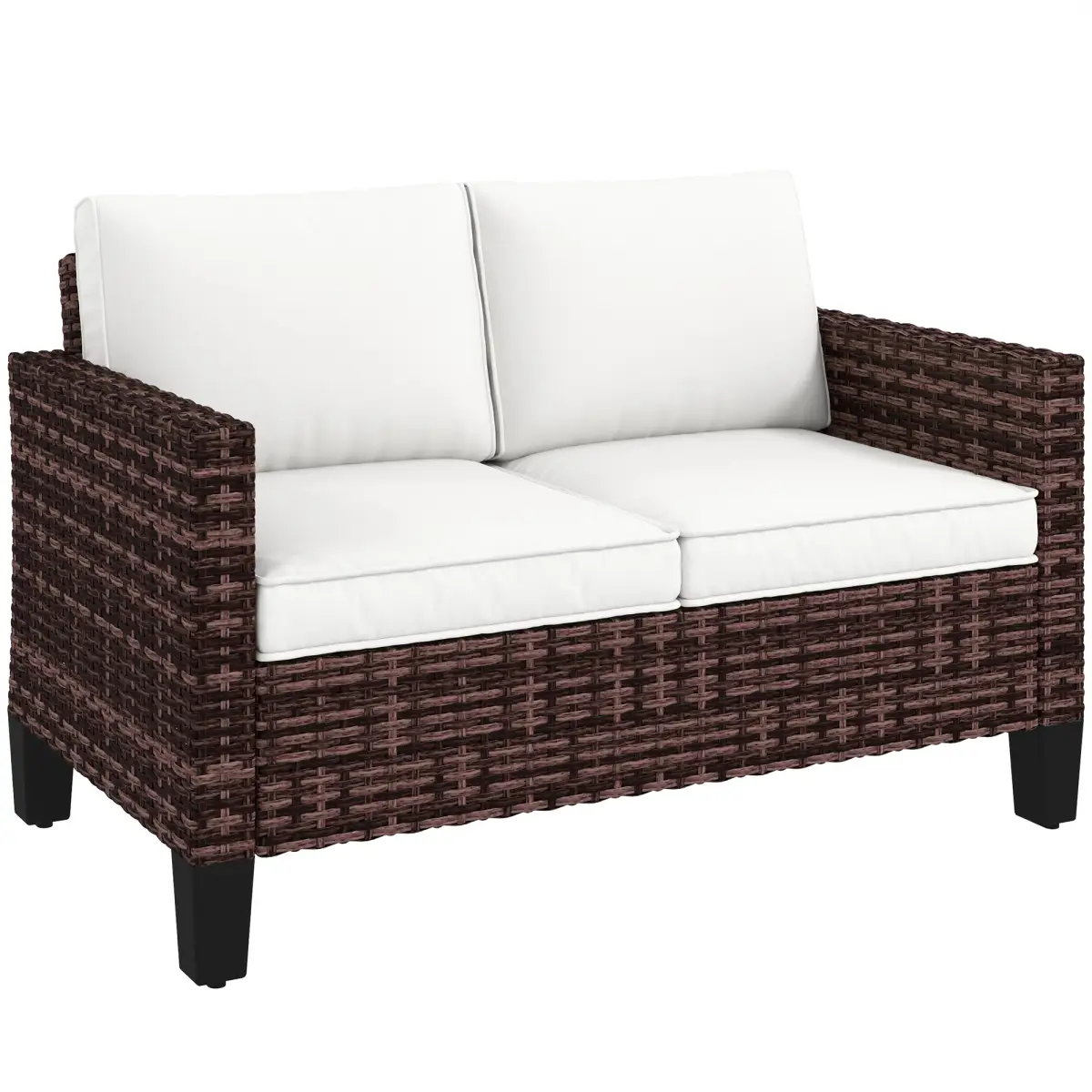 Outsunny Outsunny Rattan Sofa with Cushions, 2 Seater Garden Furniture - Garden Sofa Sets