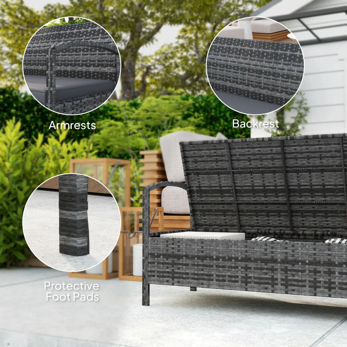 Outsunny Outsunny Rattan Garden Bench w/ 125L Storage, Cushioned Outdoor Bench - Garden Chairs
