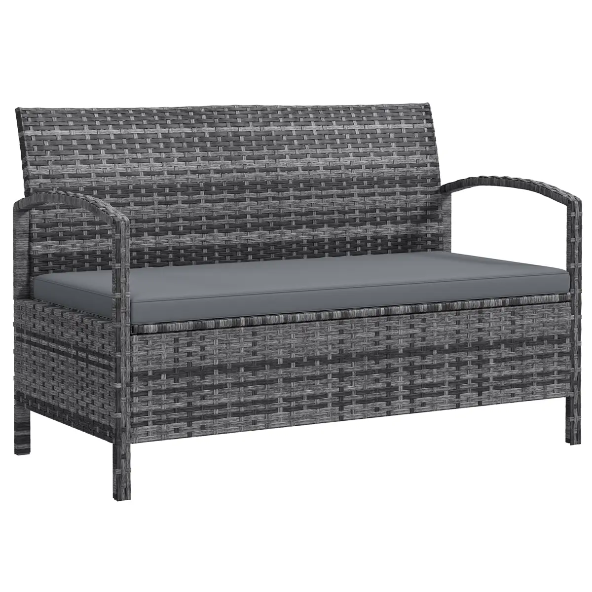 Outsunny Outsunny Rattan Garden Bench w/ 125L Storage, Cushioned Outdoor Bench - Garden Chairs