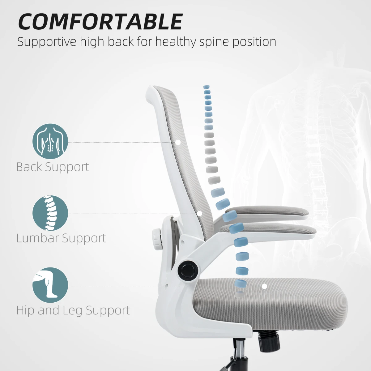 HOMCOM Mesh Desk Chair 40 To 50cm Height Tilt Lumbar Support Breathable For All Day Office Use by HOMCOM