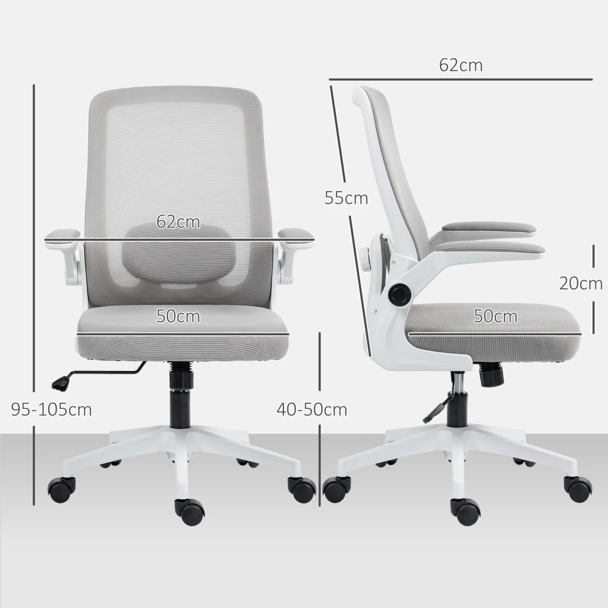 HOMCOM Mesh Desk Chair 40 To 50cm Height Tilt Lumbar Support Breathable For All Day Office Use by HOMCOM