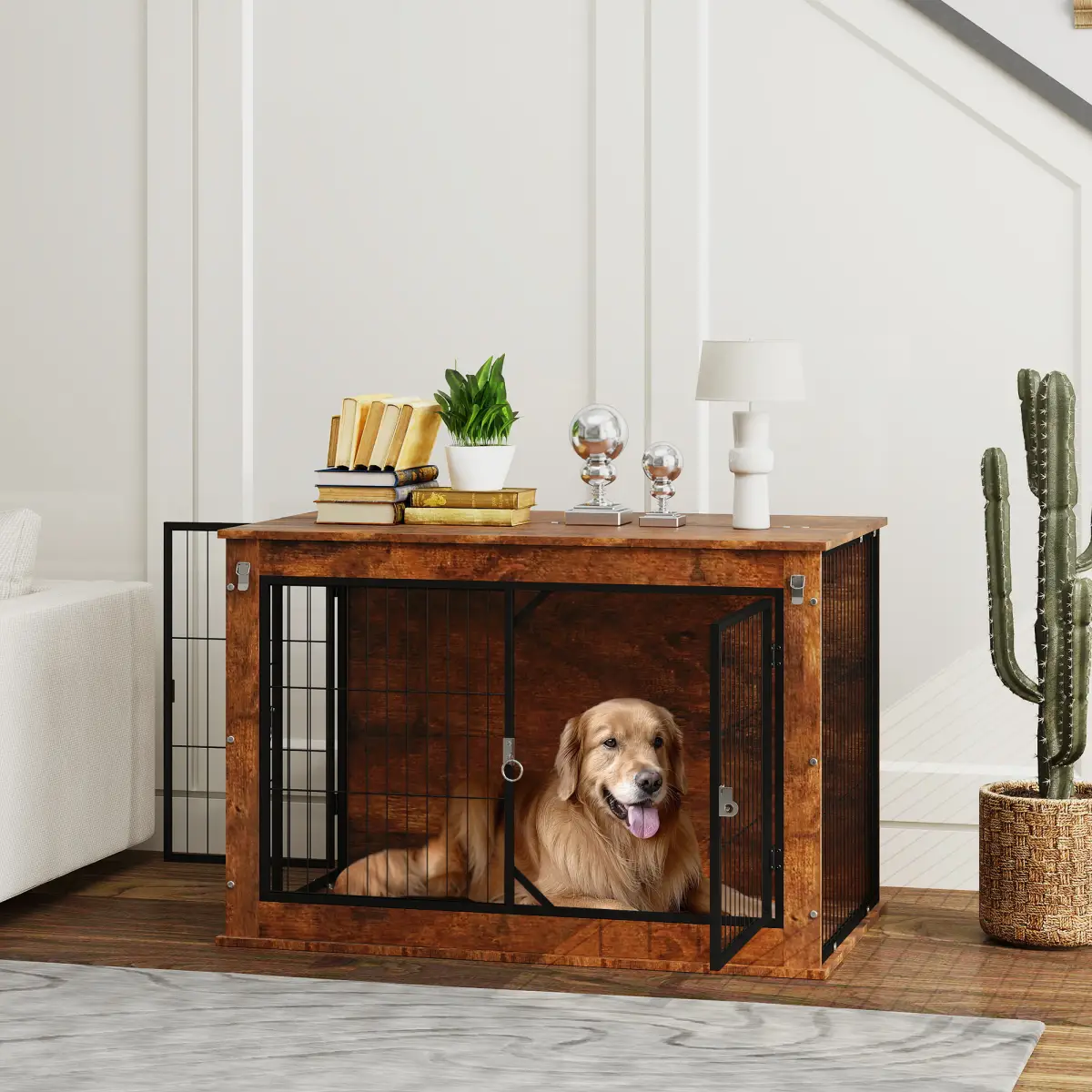 PawHut PawHut Dog Crate Furniture with Flip-up Top, 2 Doors, for Large Dogs - Dog Crate