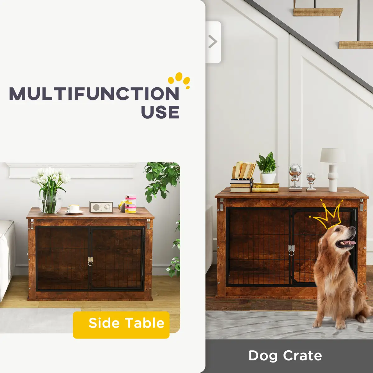 PawHut PawHut Dog Crate Furniture with Flip-up Top, 2 Doors, for Large Dogs - Dog Crate