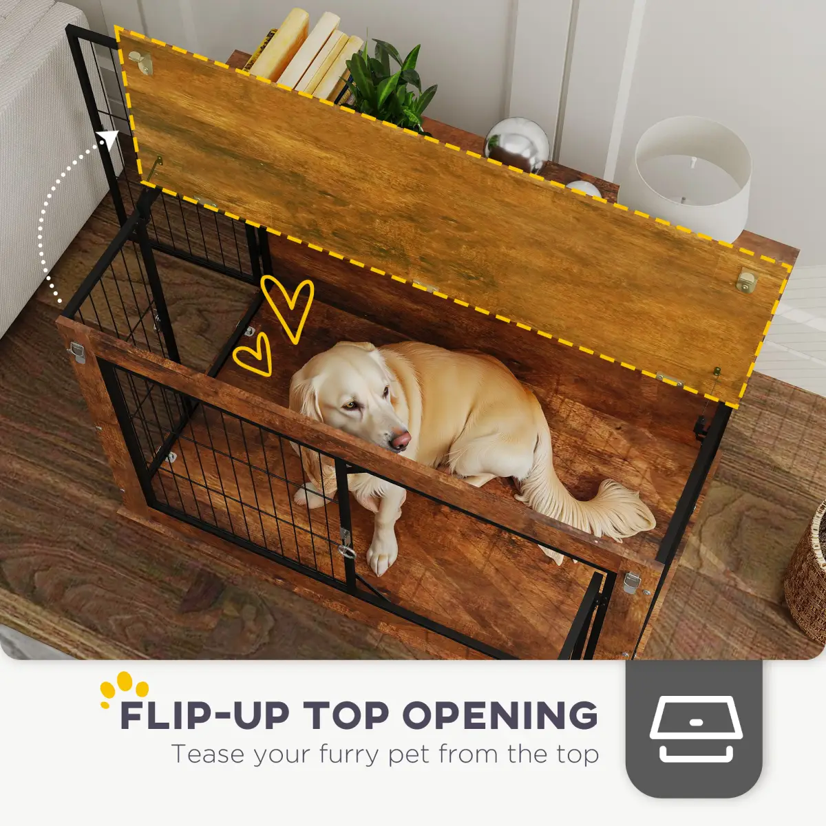 PawHut PawHut Dog Crate Furniture with Flip-up Top, 2 Doors, for Large Dogs - Dog Crate