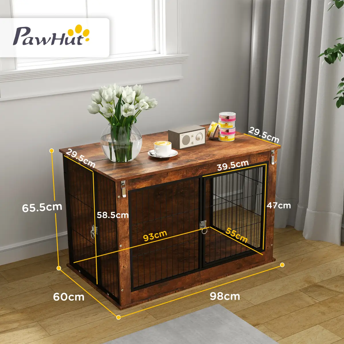PawHut PawHut Dog Crate Furniture with Flip-up Top, 2 Doors, for Large Dogs - Dog Crate