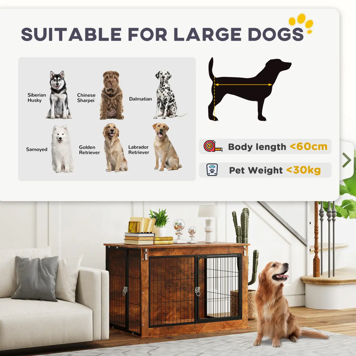 PawHut PawHut Dog Crate Furniture with Flip-up Top, 2 Doors, for Large Dogs - Dog Crate