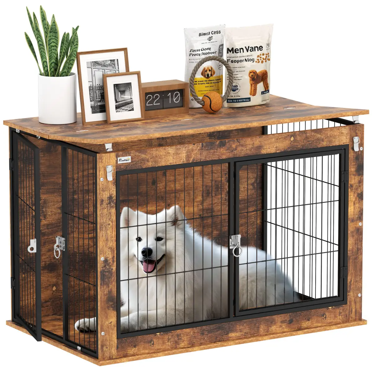 PawHut PawHut Dog Crate Furniture with Flip-up Top, 2 Doors, for Large Dogs - Dog Crate