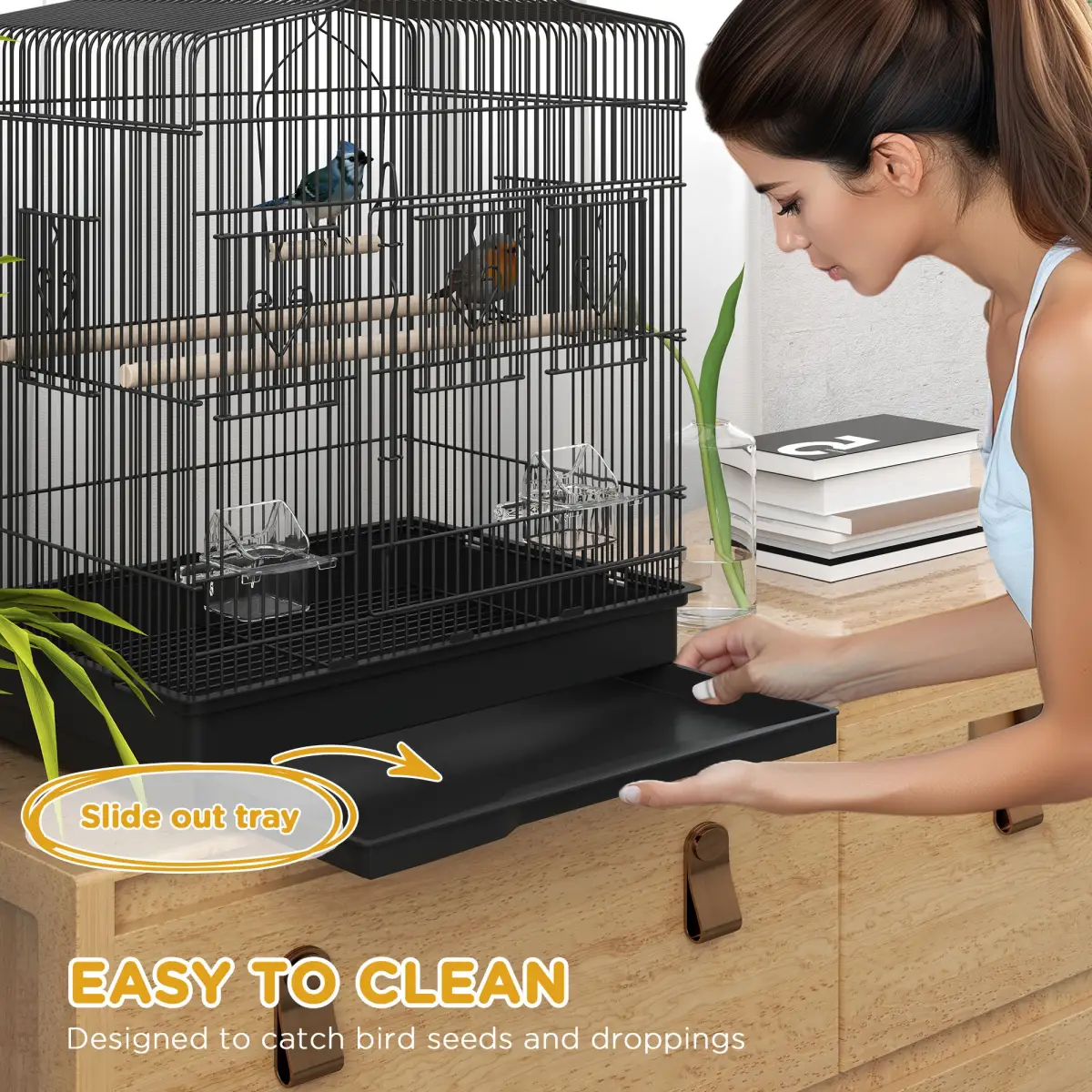PawHut PawHut 92cm Large Bird Cage with Stand, Perches, Food Bowls, Swing - Bird Cage
