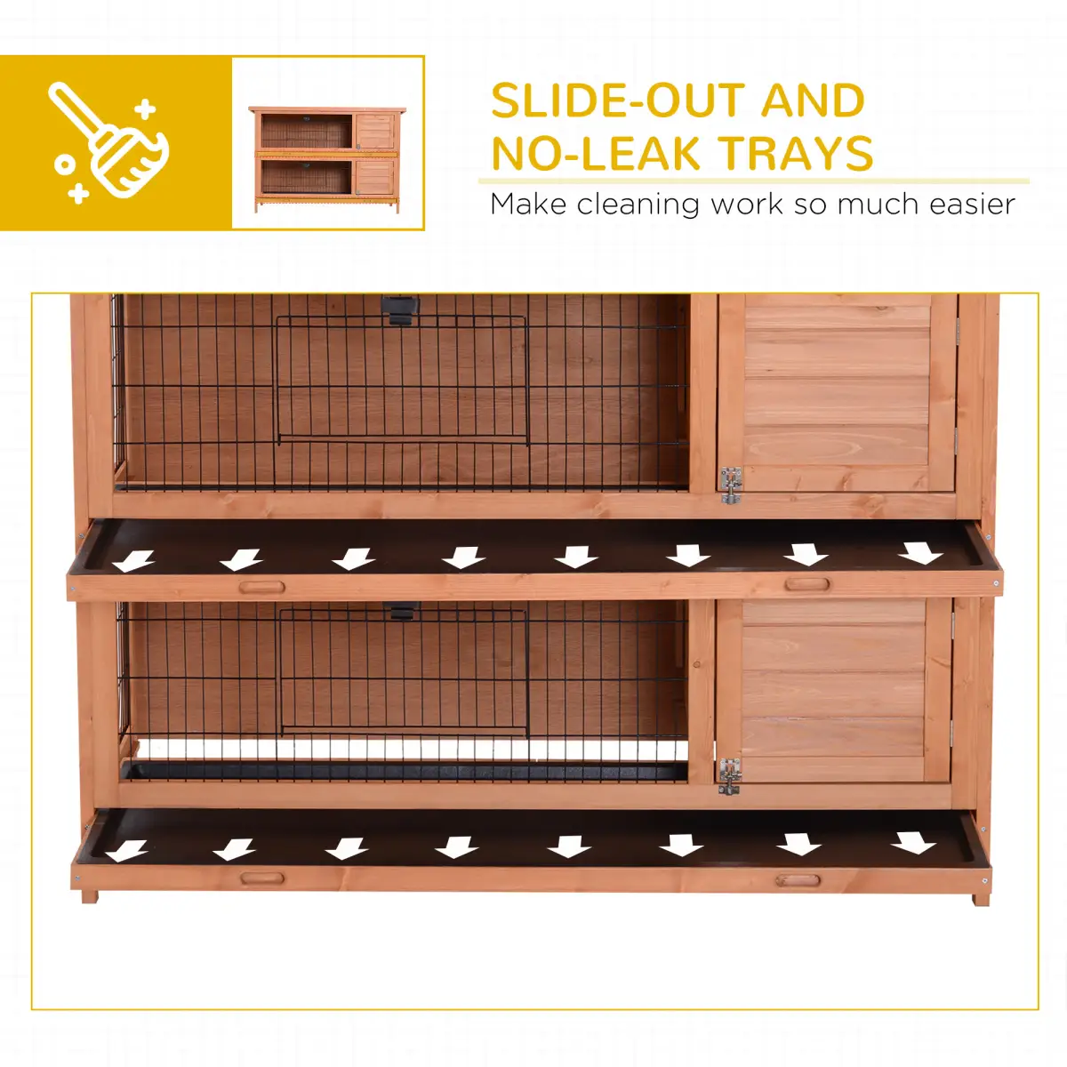PawHut Rabbit Hutch for Two Rabbits Outdoor Guinea Pig Cage w/ Removable Trays - Rabbit Hutch