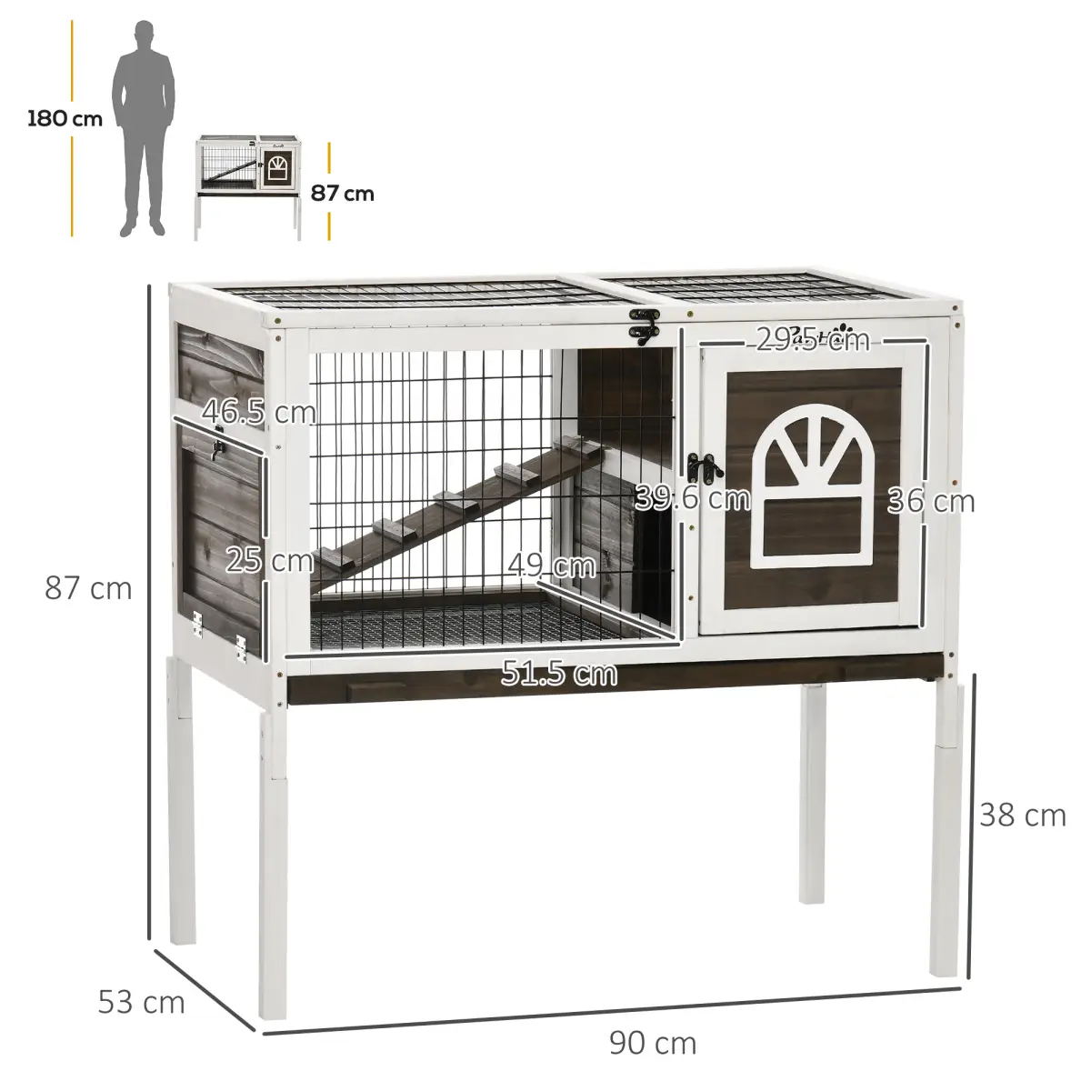 PawHut PawHut Wooden Rabbit Hutch, Small Animal House w/ Removable Tray, Openable Roof - Rabbit Hutch