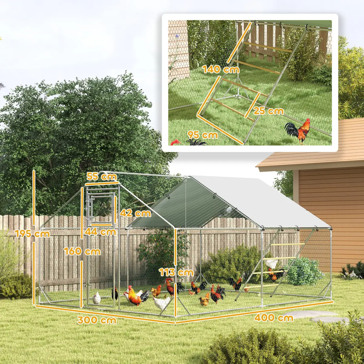 PawHut PawHut Walk in Chicken Run w/ Cover, Hanging Feeder, Perch, for 6-8 Chickens - Chicken Coop