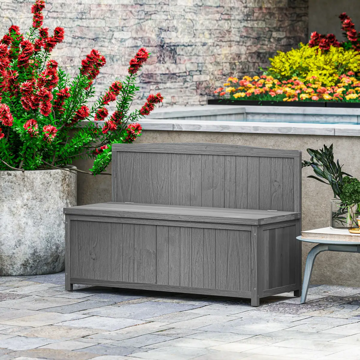 Outsunny Outsunny Wood Storage Bench for Patio, Outdoor Garden Seating - Garden Chairs