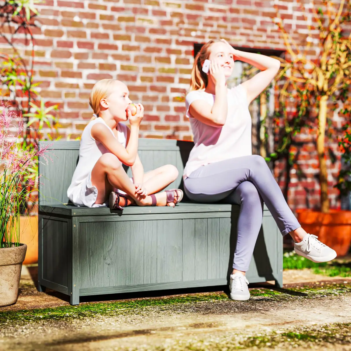 Outsunny Outsunny Wood Storage Bench for Patio, Outdoor Garden Seating - Garden Chairs