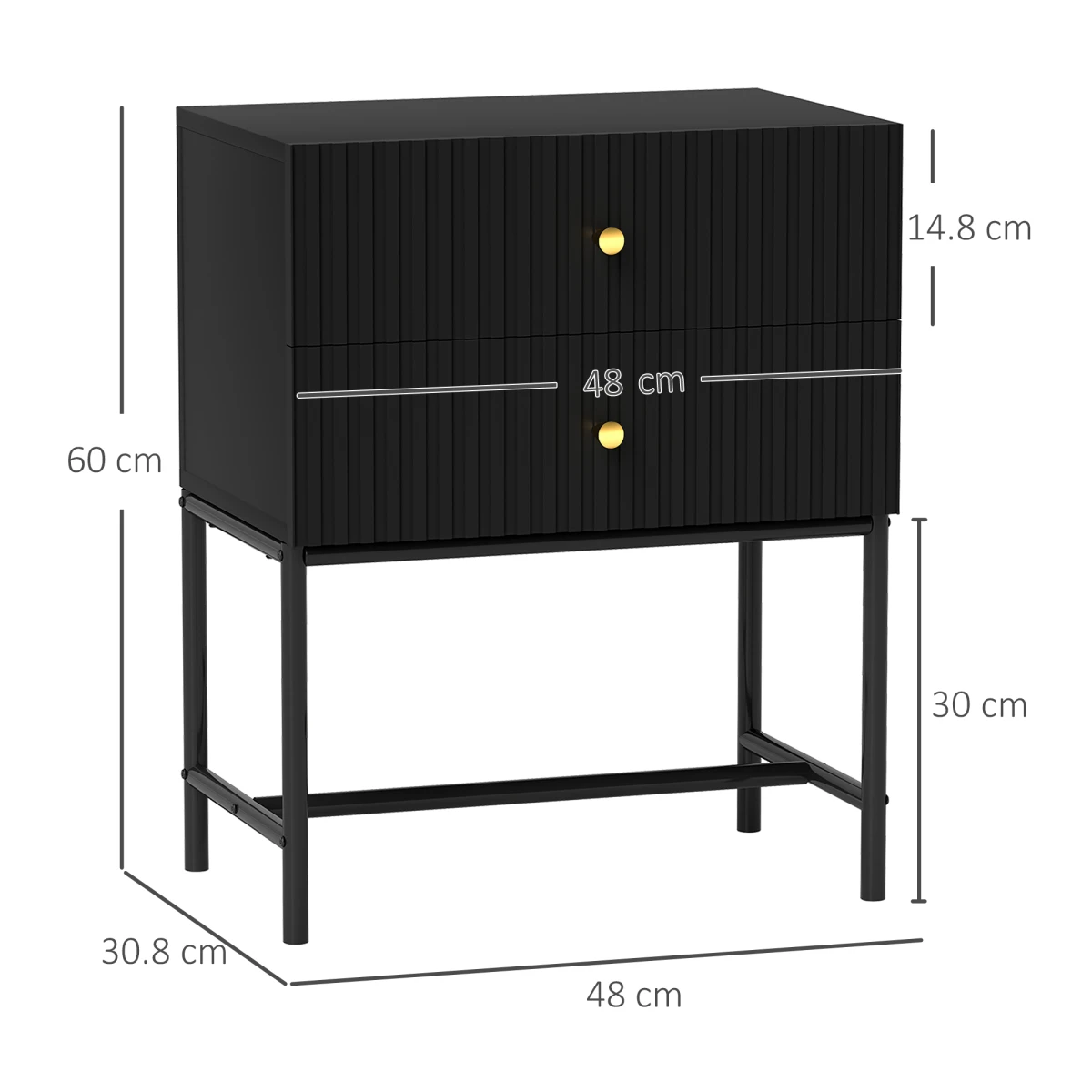 HOMCOM Bedside Table Compact 2Drawers Bedroom by HOMCOM